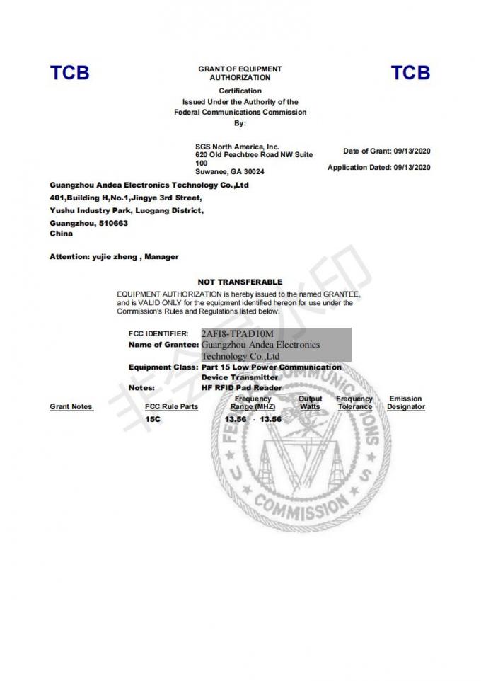 latest company news about TPAD10M HF RFID Pad Reader Writer Have Passed CE and FCC Certifications  1